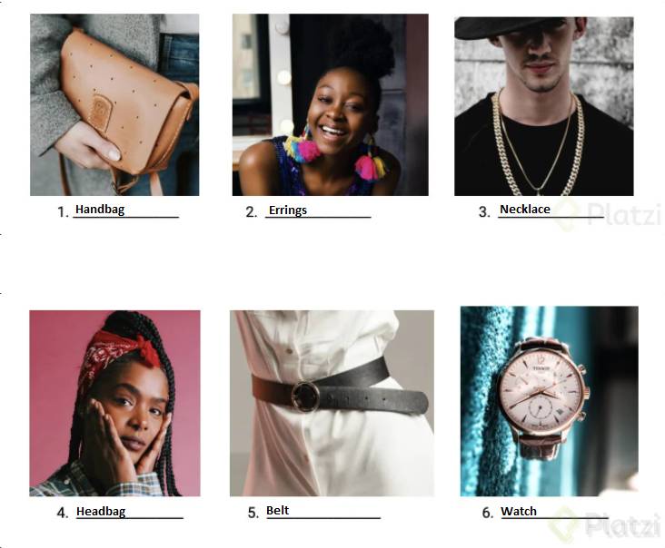 Practice Learn new words for accessories Platzi